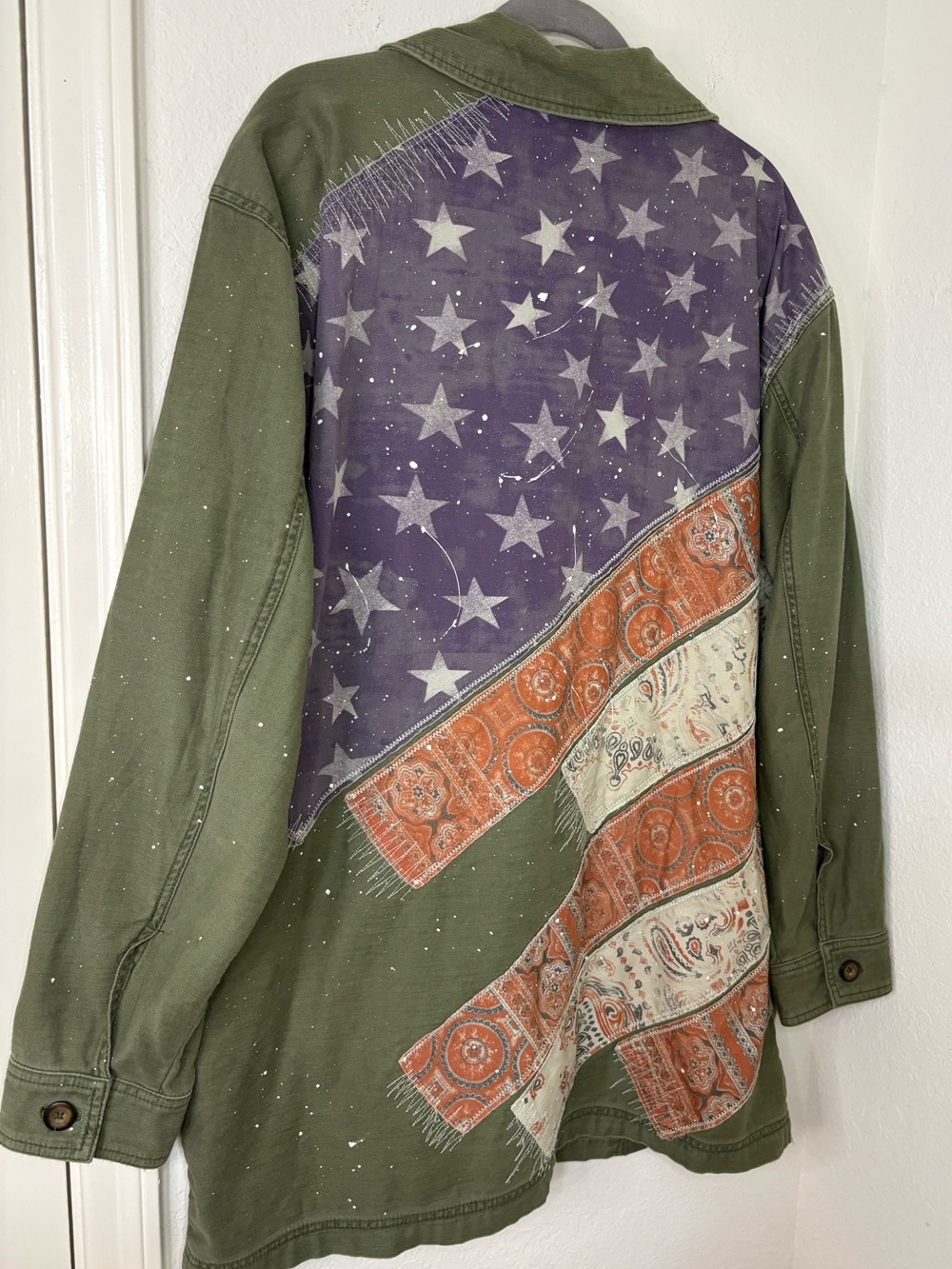 Free People We The Free Patriotic Spruce USA Patchwork Military Jacket oversized - Picture 11 of 16